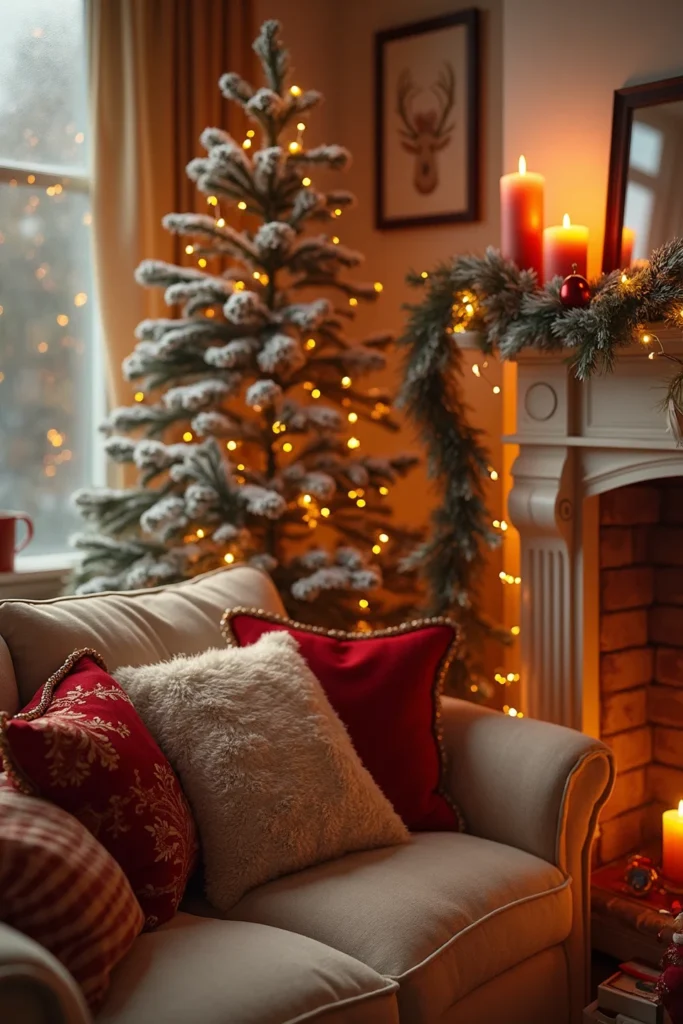 A hyper-realistic cozy living room corner styled f